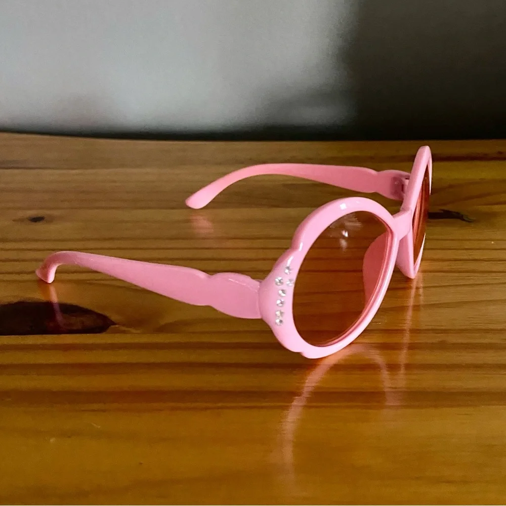 Girls Retro Bubblegum Pink Sunglasses with Pink Lenses and Rhinestone Bling
